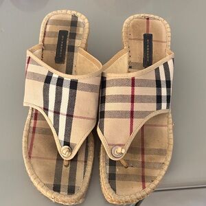 Burberry Beige and Black Plaid Sandals